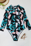 White Sexy Print Patchwork Zipper O Neck Plus Size Swimwear (With Paddings)