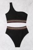 White Sexy Patchwork Backless One Shoulder Plus Size Swimwear (With Paddings)