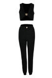 Orange Sexy Casual Solid Metal Accessories Decoration Vests Pants Sleeveless Two Pieces