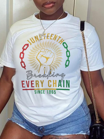 White Casual Print Patchwork O Neck T-Shirts