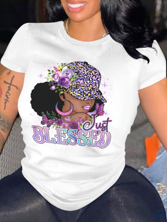 White Casual Print O Neck T-Shirts