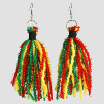 Multicolor Street Rainbow Print Color Block Patchwork Tassel Earrings(1 piece=2 pairs)