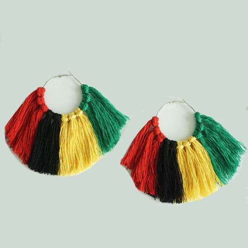 Red Black Street Rainbow Print Color Block Patchwork Tassel Earrings(1 piece=2 pairs)