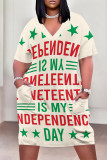 Multicolor Casual Letter Eyes Printed Lips Pocket V Neck Short Sleeve Plus Size Dresses