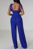 Red Sexy Casual Solid Bandage Hollowed Out Backless Spaghetti Strap Skinny Jumpsuits
