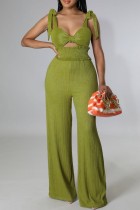 Green Sexy Casual Solid Bandage Hollowed Out Backless Spaghetti Strap Skinny Jumpsuits