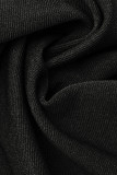 Black Street Solid Tassel Bandage Patchwork Backless Halter Regular Rompers