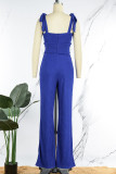 Red Sexy Casual Solid Bandage Hollowed Out Backless Spaghetti Strap Skinny Jumpsuits