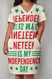 Multicolor Casual Letter Eyes Printed Lips Pocket V Neck Short Sleeve Plus Size Dresses