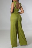 Red Sexy Casual Solid Bandage Hollowed Out Backless Spaghetti Strap Skinny Jumpsuits