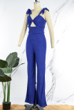 Red Sexy Casual Solid Bandage Hollowed Out Backless Spaghetti Strap Skinny Jumpsuits