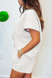 Grey Casual Striped Patchwork Draw String Pocket O Neck Short Sleeve Two Pieces