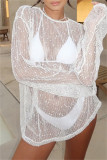 White Sexy Solid See-through Swimwears Cover Up