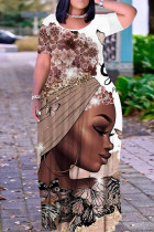 White Casual Print Figure Patchwork O Neck Printed Dresses