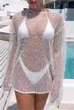 White Sexy Solid See-through Swimwears Cover Up
