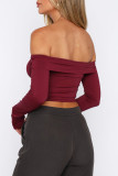 Dark Coffee Street Solid Patchwork Fold Off the Shoulder Tops