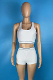 White Casual Patchwork U Neck Sleeveless Two Pieces