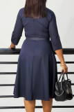 Blue Elegant Solid Patchwork Fold With Belt V Neck A Line Dresses