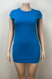 Dark Blue Casual Solid Patchwork O Neck Straight Plus Size Dresses