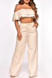 White Casual Solid Patchwork Backless Off the Shoulder Short Sleeve Two Pieces