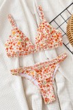 Tangerine Red Sexy Print Backless Swimwears (With Paddings)