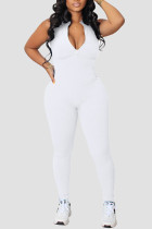 White Casual Solid Patchwork Zipper Zipper Collar Skinny Jumpsuits