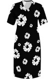 Black Casual Street Geometric Print Pocket V Neck Printed Plus Size Dresses