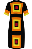 Black Casual Street Geometric Print Pocket V Neck Printed Plus Size Dresses