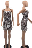 Leopard Print Sexy Leopard Patchwork Spaghetti Strap Sling Dresses