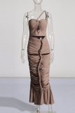Black Sexy Formal Solid Hollowed Out Backless Fold Strapless Long Sleeve Dresses