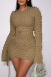 Fluorescent Green Casual Solid Hollowed Out O Neck Long Sleeve Dresses