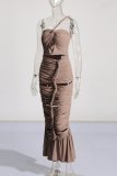Black Sexy Formal Solid Hollowed Out Backless Fold Strapless Long Sleeve Dresses