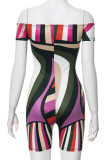 Colour Street Print Patchwork Off the Shoulder Skinny Rompers