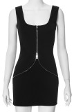Black Sexy Solid Patchwork Backless Zipper U Neck Sheath Dresses