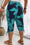 Peacock Blue Casual Print Bandage Patchwork Plus Size
