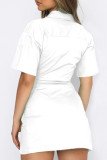 White Casual Solid Patchwork Buckle Turndown Collar Dresses