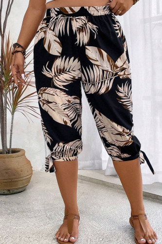 Apricot Casual Print Bandage Patchwork Plus Size