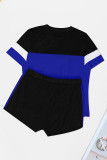 Yellow Casual Patchwork Contrast O Neck Short Sleeve Two Pieces