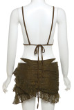 Green Sexy Solid Bandage Patchwork 3 Piece Sets