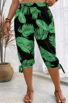 Green Casual Print Bandage Patchwork Plus Size