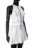 White Casual Solid Patchwork Zipper Collar Sleeveless Dresses