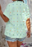 White Sweet Heart Shaped Patchwork Buckle Turndown Collar Plus Size Tops