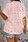 White Sweet Heart Shaped Patchwork Buckle Turndown Collar Plus Size Tops