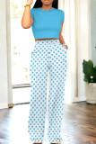 Black Casual Dot Patchwork Pocket O Neck Short Sleeve Two Pieces