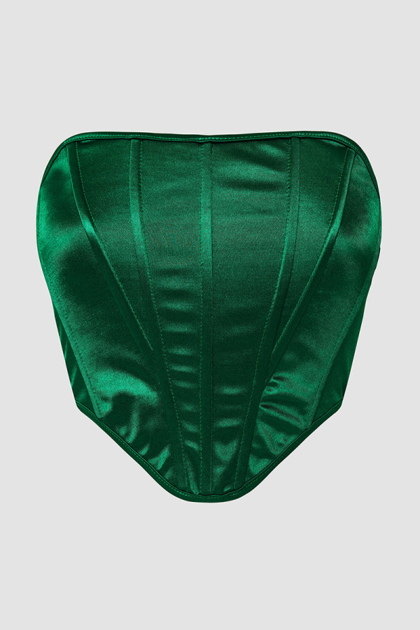 Ink Green Sexy Backless Strapless Tops