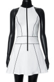 White Casual Solid Patchwork Zipper Collar Sleeveless Dresses