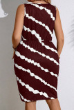 Ink Green Elegant Striped Bandage Patchwork U Neck Straight Plus Size Dresses