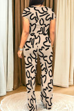 White Black Casual Print Pocket O Neck Short Sleeve Two Pieces