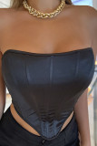 Ink Green Sexy Backless Strapless Tops