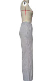 Black Casual Solid Color Draw String Pocket Patchwork Straight Mid Waist Straight Patchwork Bottoms